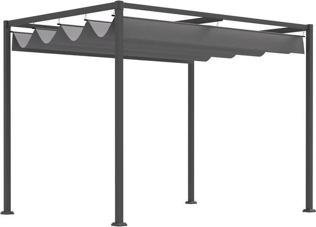 Swisshandel24 Pergola Pavillon, Schiebedach, 298x213x221 cm, Grau, wetterfestes Polyester (298 cm, 213 cm)