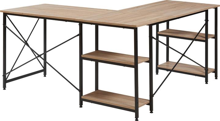 En.Casa Schreibtisch Klirurud mit 2 Regalen L-förmig 150x150x75 cm Eicheoptik (150 x 150 x 75 cm)