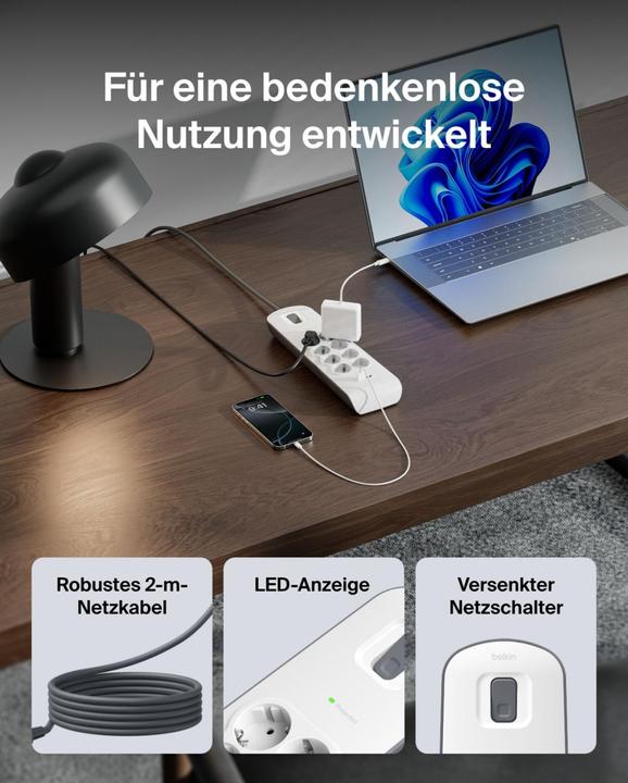 Produktbild Belkin Steckdosenleiste 8-fach 2 Meter Netzkabel BSV804vf2M-V2 (8 x, 2 m)