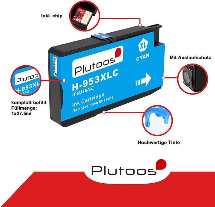 Actual product image Plutoos HP 953XL Cartridges XXL compatible, set of 4 colours (C, M, Y, BK)