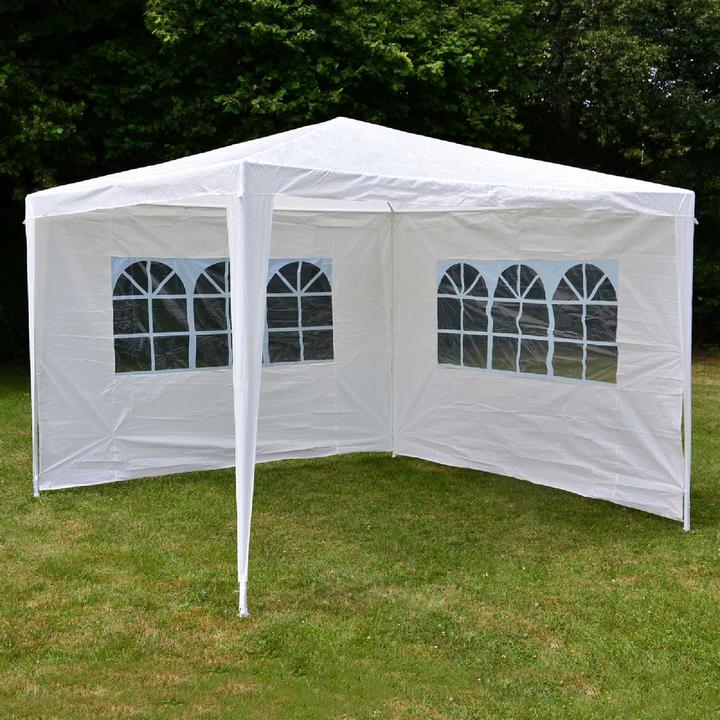 Actual product image VCM Pavillon 3x3 m in weiss PE Plane 2 Seitenteile Partyzelt Gartenzelt Sonnenschutz (300 cm, 300 cm)