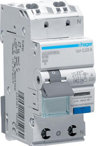 Produktbild Hager FI/LS-Schalter 1P+N 6kA B-25A 30mA ADS925D