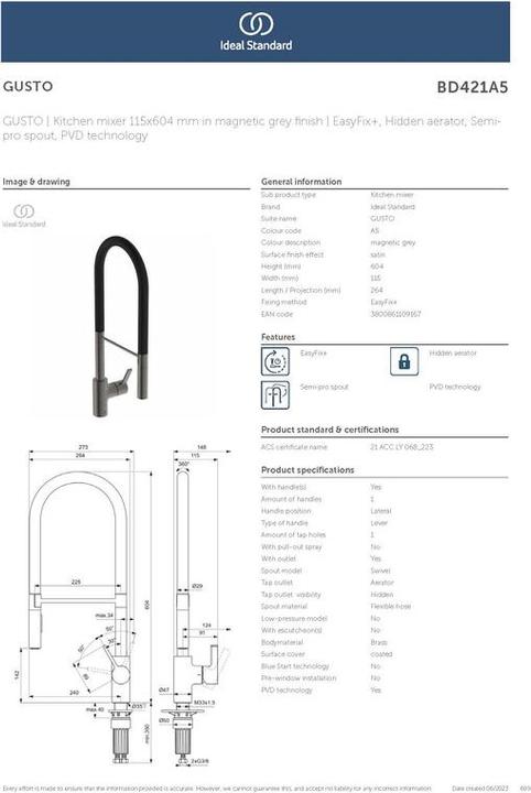 Immagine prodotto Ideal Standard Gusto Ausld.225mm Doccia Semi-Pro 2F H:604mm