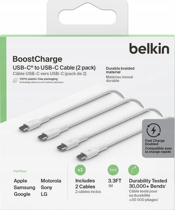 Produktbild Belkin USB-C to USB-C PVC White 1m Twin Pack (1 m, USB 2.0)