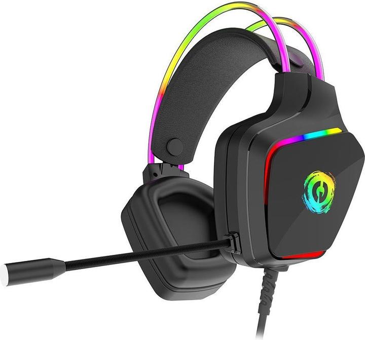 Actual product image Canyon GH-9A, Darkless gaming headset, USB / 2x 3.5mm jack, 2m cable, multicolour RGB backlight, black (Cable)
