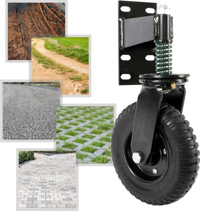 Actual product image Wiltec Spring Loaded Gate Wheel 200 mm 275 kg Castor Brake Jockey