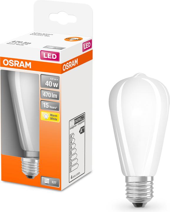 Actual product image Osram LEDISON40 4W/827 230VGLFR E27 10X1 (E27, 4 W, 470 lm, 6 x, E)