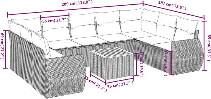 Image du produit VidaXL Meuble de jardin Canapé Salon de jardin Ensemble de jardin 10 pièces Beige