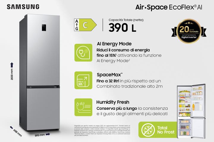 Image du produit Samsung RB38C672CSA EcoFlex AI Réfrigérateur combiné en pose libre avec congélateur Wifi 2m 39 (390 l)
