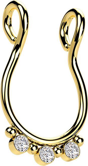 Actual product image Star Piercing Fake Septum vergoldet vier Kugeln drei Kristalle silber (316L surgical steel with crystal)