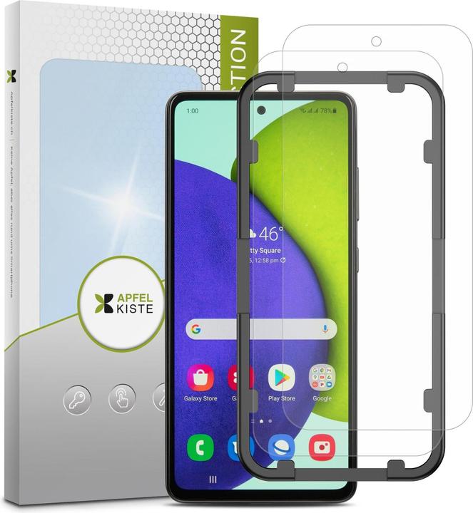 Produktbild Apfelkiste - Panzer Glas Displayschutzfolie mit Montagerahmen (2er Set) (2 Stück, Samsung Galaxy A53 5G, Samsung Galaxy A52 5G, Samsung Galaxy A52s 5G)