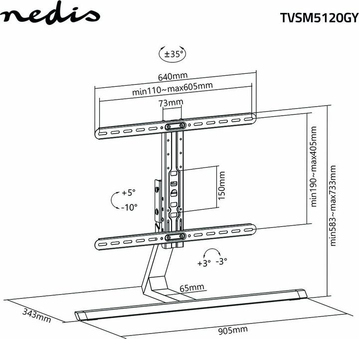 Image du produit Nedis Support TV entièrement mobile (Universel, 75", 40 kg)