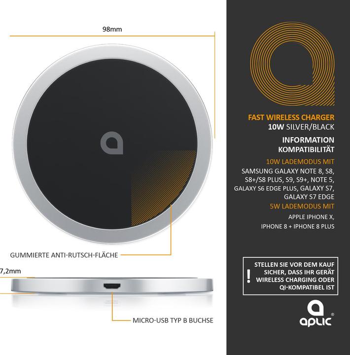 Actual product image Aplic Induction Charger, Qi Wireless Charger - Inductive Fast Charging Station, 10W Induction Charger (10 W)