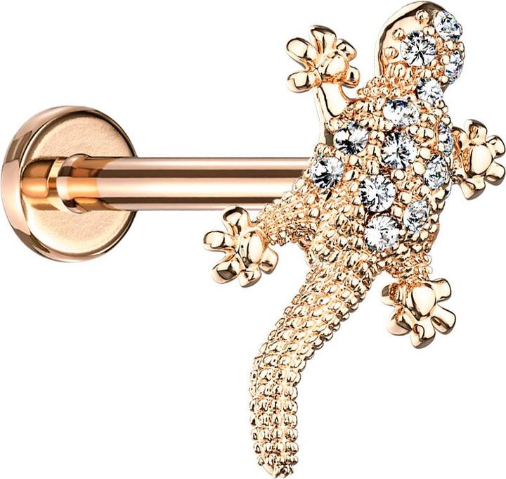 Star Piercing Micro Labret Innengewinde rosegold Eidechse mit Kristallen (Chirurgenstahl 316L, Messing)