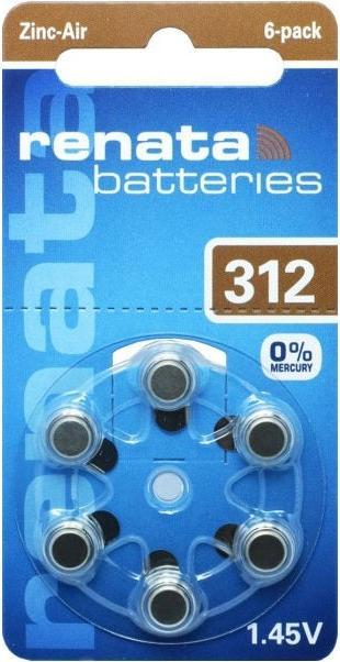 Renata Hörgeräte-Batterien ZA312.DP6 0%HG (6 pcs., A312, 165 mAh)