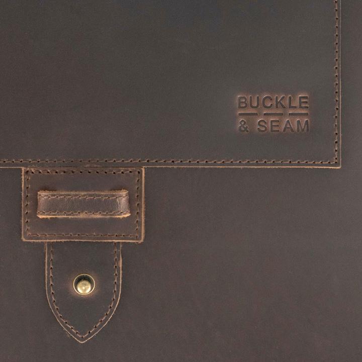 Actual product image Buckle & Seam Leather Laptop Sleeve Aspen Brown