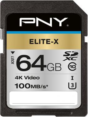 Actual product image PNY SDXC card Elite-X UHS-I U3 64 GB (64 GB, SDXC, U3, UHS-I)