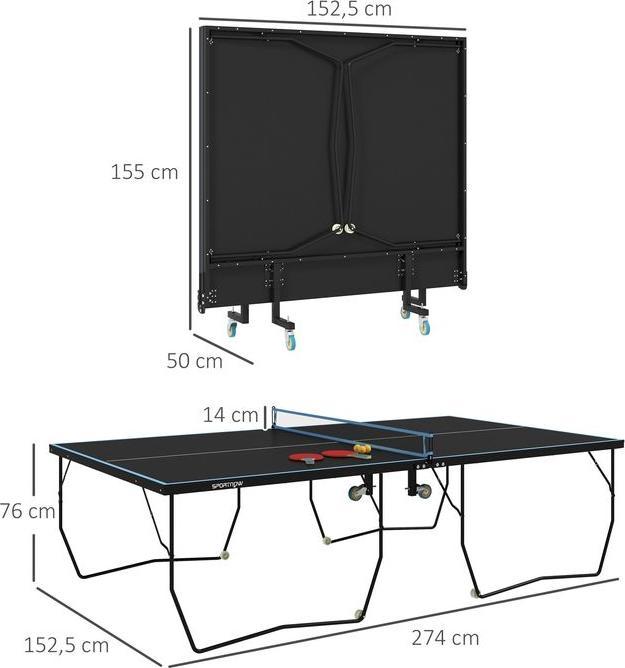 Actual product image Swisshandel24 Tischtennisplatte, Klappbar Tischtennistsich mit Netz, Rollen, Schwarz
