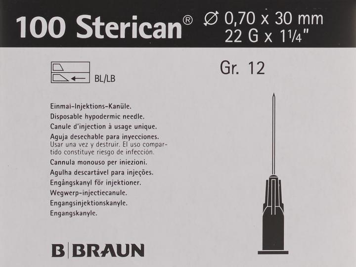 Actual product image B.Braun Needle 22G 0.70 x 30mm black Luer, 100 pieces