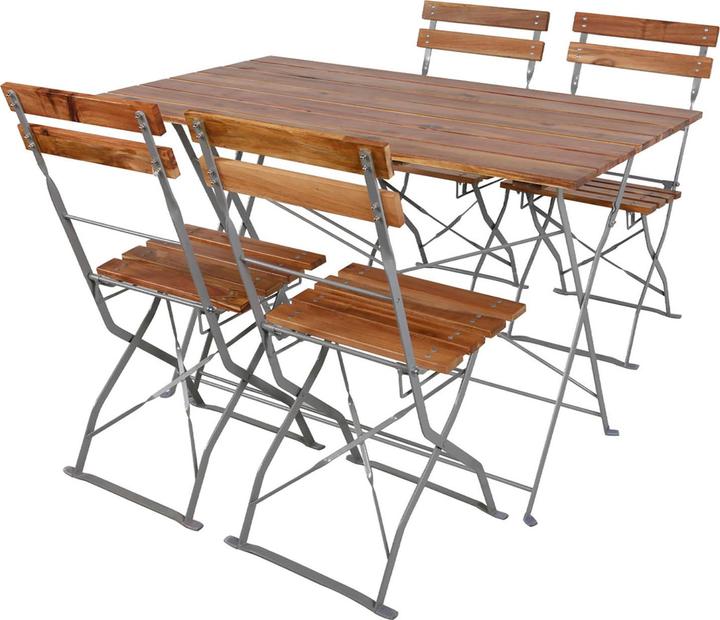 Mojawo Beer Garden Set Folding Table + 4 Folding Chairs foldable steel acacia wood 120x70cm (120 cm)