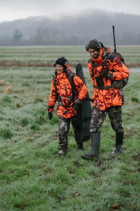 Produktbild Solognac Women’s 3-in-1 warm silent waterproof hunting jacket neon camouflage 500 (34)