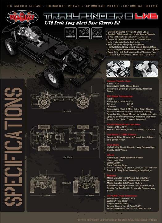 Image du produit Rc4Wd Scale Crawler Trail Finder 2 LWB Kit de châssis (Kit)