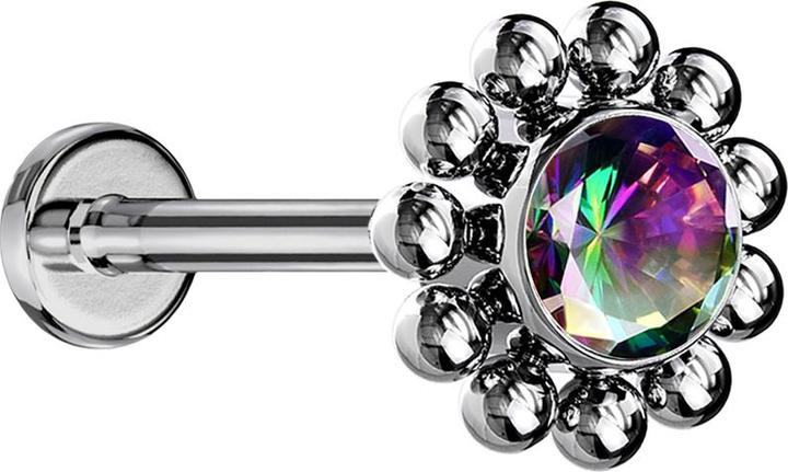 Produktbild Star Piercing Micro Threadless Labret silber Kugelblume Kristall dunkel multicolor (Titan G23, ohne Messing)