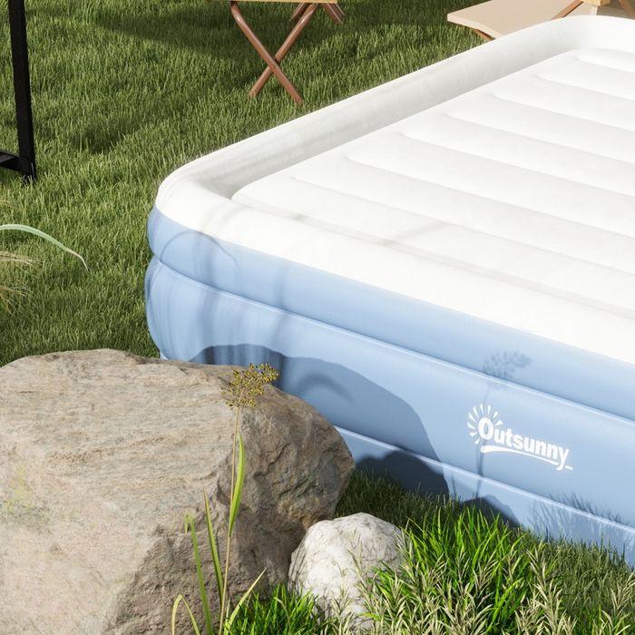 Actual product image Swisshandel24 Camping mattress for 2 people, inflatable, built-in pump, carrying bag, 203x152x46cm, light blue (152 x 203 cm)
