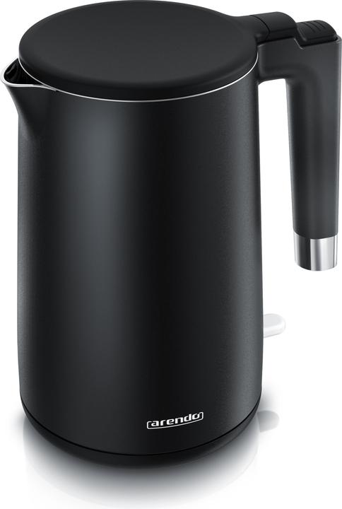 Arendo Wasserkocher 1,5 L, Edelstahl, Doppelwand-Design, 360° Controller, schwarz matt, 2000 W, Teekocher (1.50 l, CH plug)