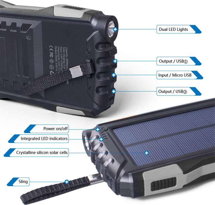 Image du produit Denver Banque d'énergie solaire PSO-20009 20000mAh + lampe torche (20000 mAh, 10 W, 74 Wh)