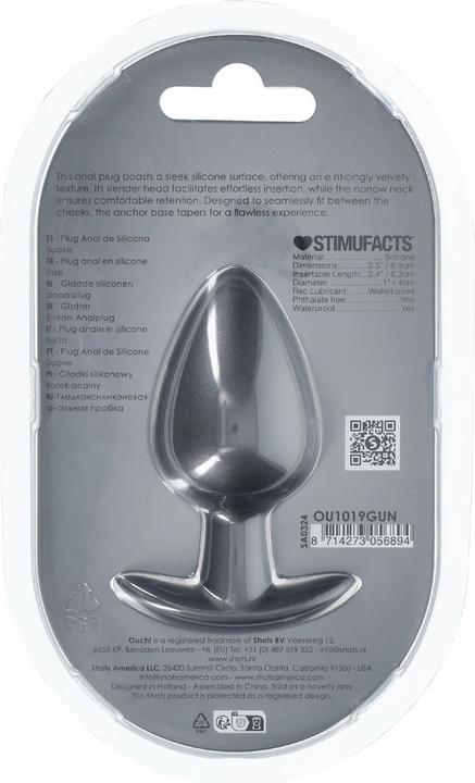 Actual product image Ouch! Smooth Silicone Anal Plug - Large - 3.5 / 8,9 cm - Gunmetal