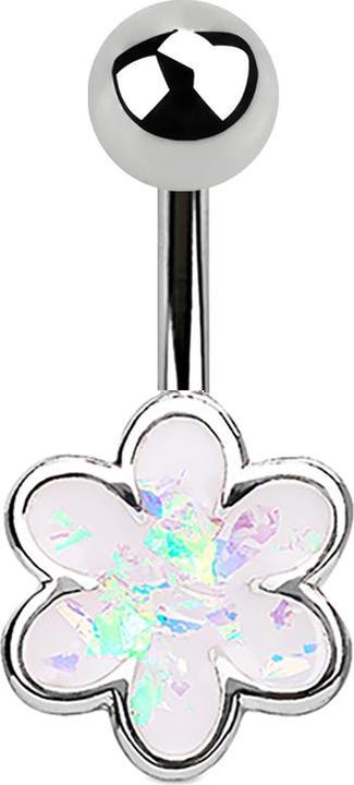 Produktbild Star Piercing Banane silber Blume mit Opal weiss (Messing, Chirurgenstahl 316L)