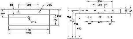 Produktbild Villeroy & Boch V&B Waschtisch 2.0 MEMENTO 1200x470mm m ÜL f 2x 1-L Arm graphite C+ (470 mm, 1200 mm)