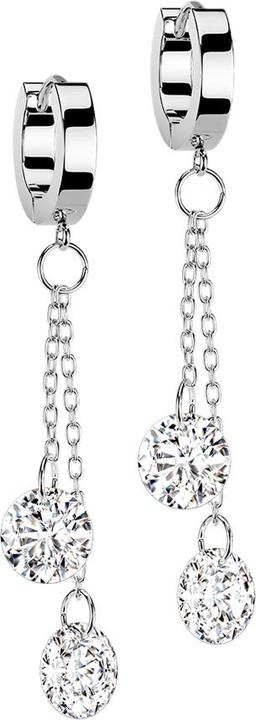 Star Piercing Ohrring zum Klappen silber Anhänger zwei Ketten mit Kristall (ohne Messing, Chirurgenstahl 316L)