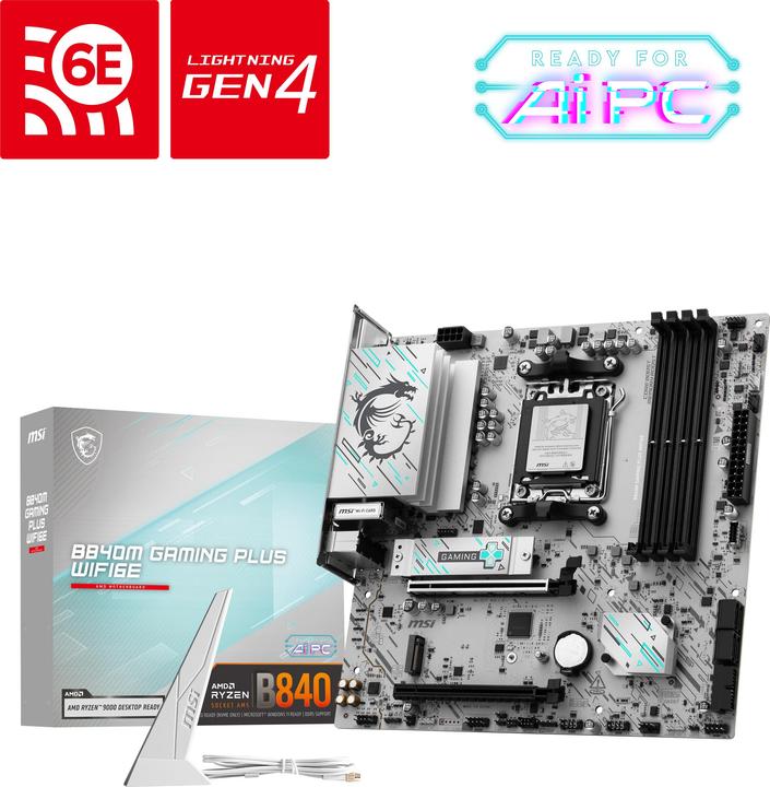 Produktbild MSI B840M Gaming Plus Wifi6E (B840,AM5,mATX,DDR5) (AM5, AMD B840, ATX)