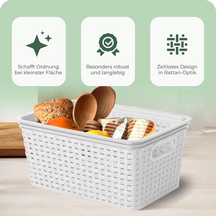 Image du produit Novaliv 3er Set Aufbewahrungsbox mit Holzdeckel Küche 5L Weiss Kunststoff Rattan-Optik Küche Aufbewah (5 l)