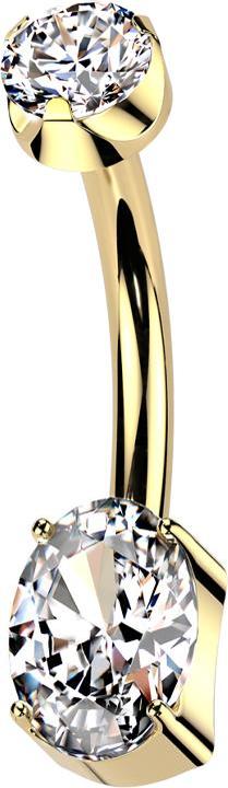 Star Piercing Banane Innengewinde vergoldet flach Kristall silber gefasst und Ovaler Kristall silber gefasst (Titan G23, ohne Messing)