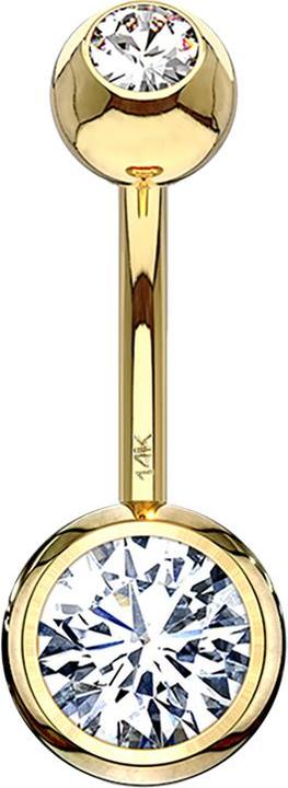 Produktbild Star Piercing Banane 14k gold mit zwei Kugeln Kristall silber (14k Gold)