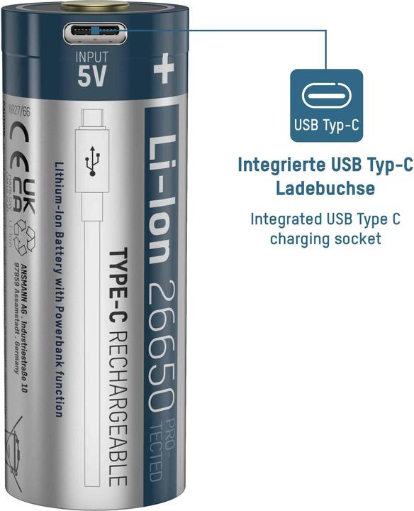 Actual product image Ansmann Type-C Rechargeable (1 pcs., 26650, 5100 mAh)