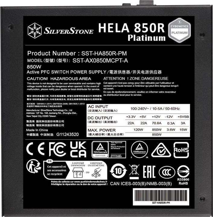Image du produit Silverstone SST-HA850R-PM - Cybenetics Platinum, modulaire, PCIe 5.0 - 850 Watt (850 W)