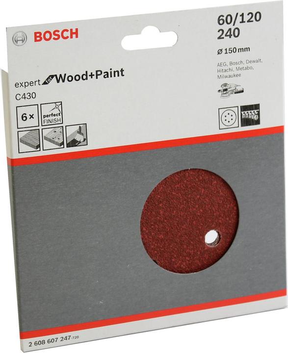 Produktbild Bosch Professional Zubehör Schleifblatt C430, 150 mm, 60, 120, 240, 6 Löcher, Klett, 6er-Pack (60, 120, 240)
