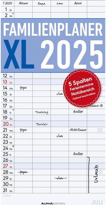Nährwerte und Zutaten SuperplanerL20265Spalten-Familien-Timer22x45cm-Offset-Papier-mitFer (22 x 45 cm, Harter Einband, Deutsch)