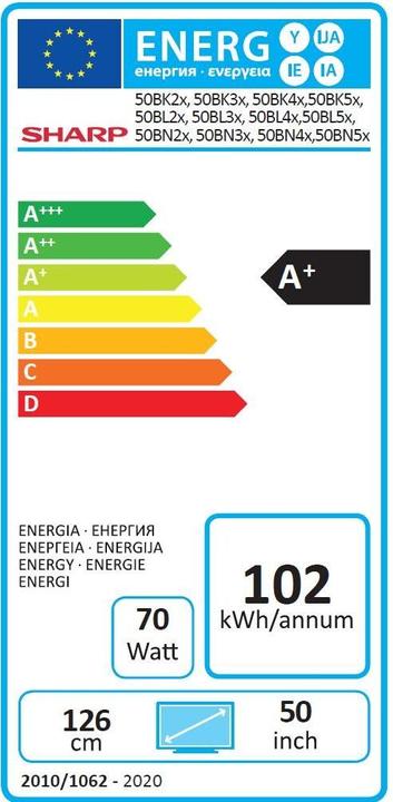 Energy Label Sharp 50BL2EA (50", BL2EF, LCD, 4K, 2019)