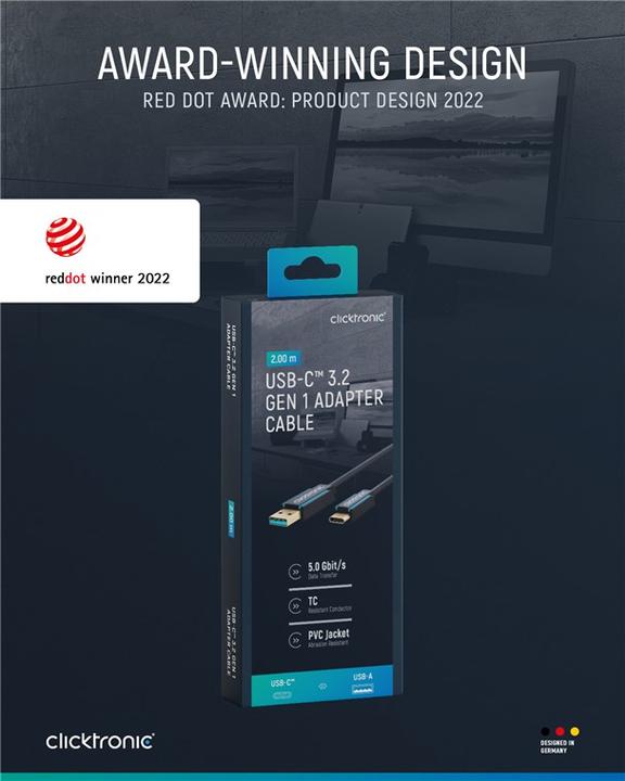 Produktbild clicktronic USB-C - USB-A Adapterkabel, High Speed (2 m, USB 3.0)