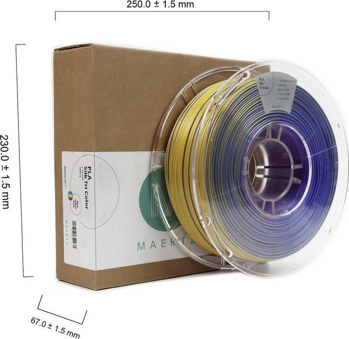 Produktbild Maertz PLA Silk Tri Color Blue-Yellow-Pink 1.75 mm 1.000 g (PLA, 1.75 mm, 1000 g, Mehrfarbig)