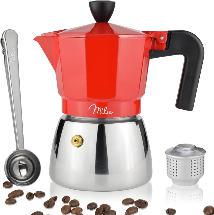 Milu Cafetière Espresso Adaptée à l'induction Rouge 3 tasses 150ml (3 T.)