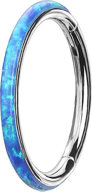 Produktbild Star Piercing Micro Segmentring klappbar silber seitlich Opal streifen blau (ohne Messing, Titan G23)