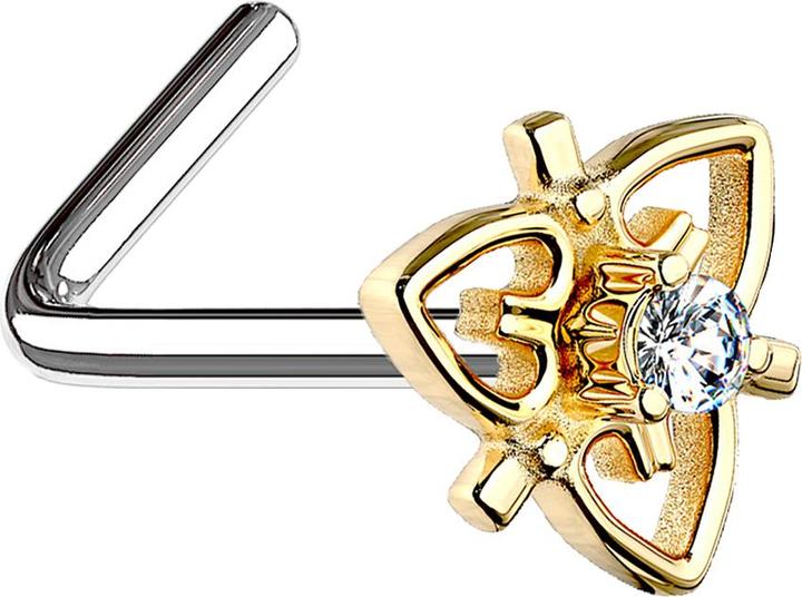 Actual product image Star Piercing Nasenstecker gewinkelt 14k vergoldet filigran Herz mit Kristall (Surgical steel 316L, Brass)