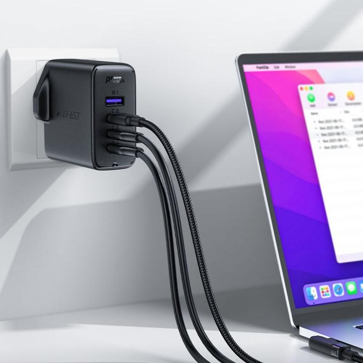 Image du produit Acefast Jeu de 2x chargeurs rapides GaN UK 100W Power Delivery 3x USB C 1x USB - blanc / noir (100 W)