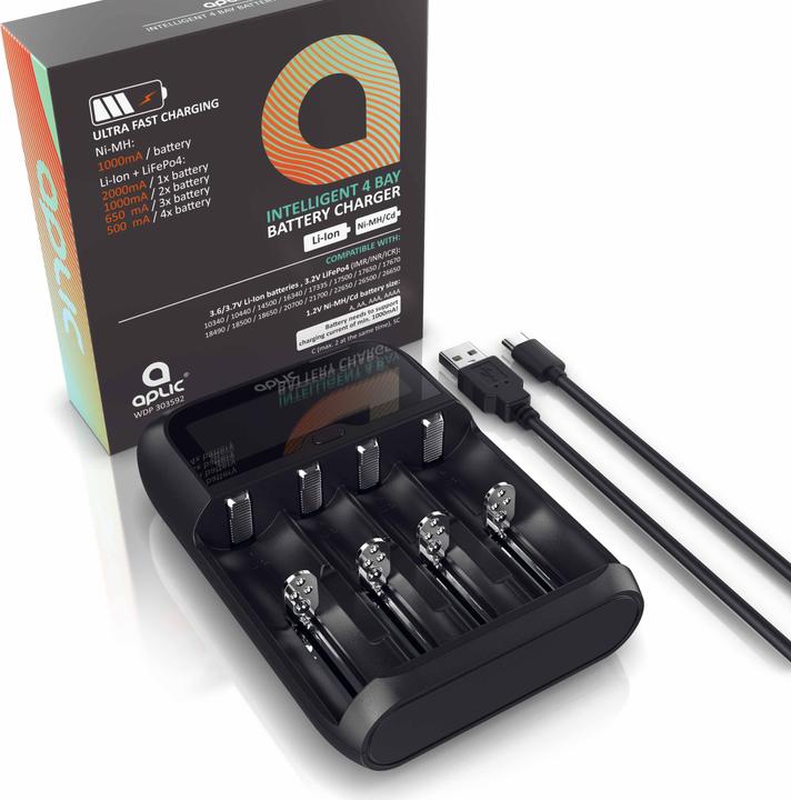 Actual product image Aplic Battery Charger 2000mA, Universal Battery Charger for Li-ion, Ni-MH, Ni-Cd, LiFePo4 Batteries (14500, 17500, 18500, 18650, 20700, 21700, 22650, 26500, 26650, C, A, AAA, AA, Chargers without battery)